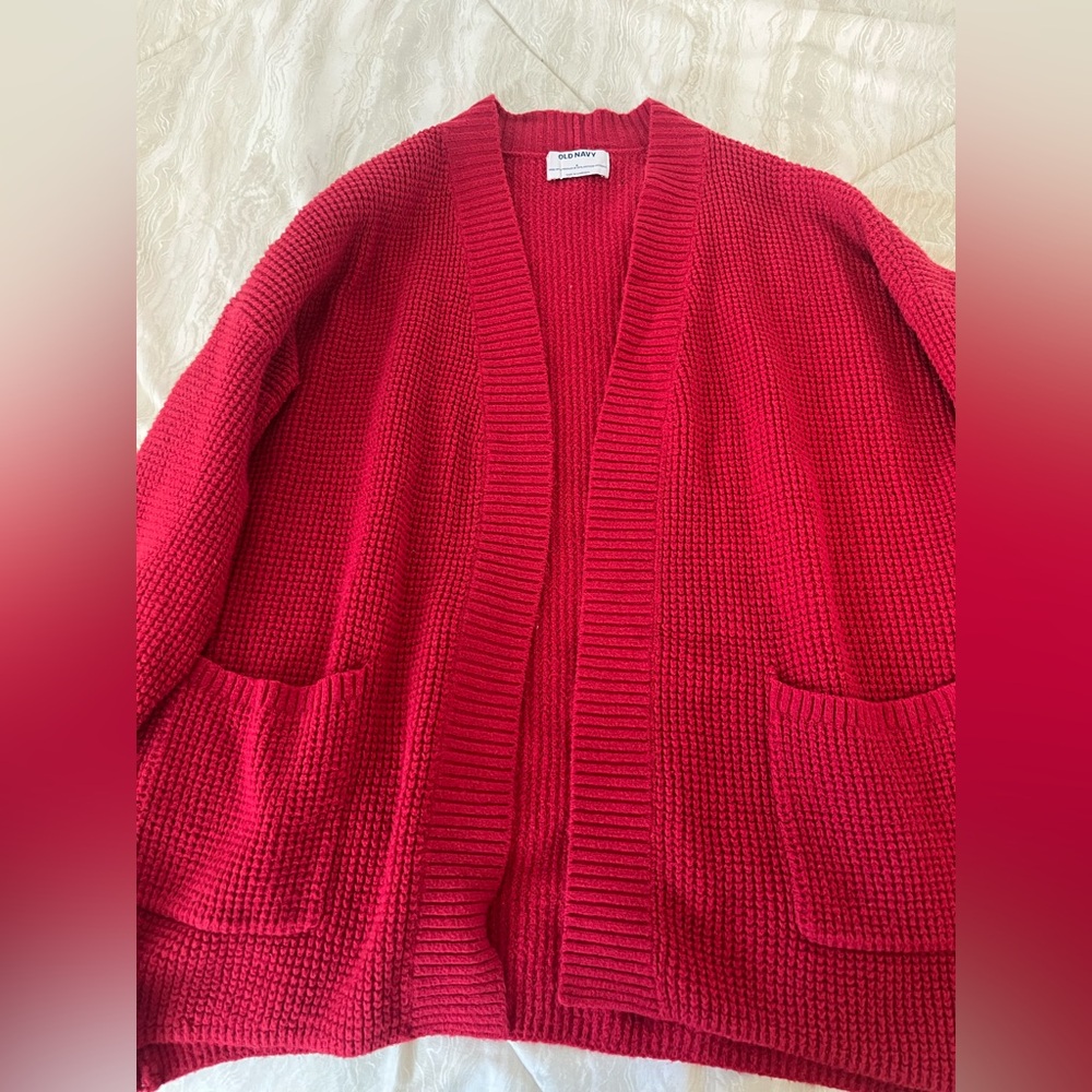GAP Red Chunky Knit Cardigan Sweater